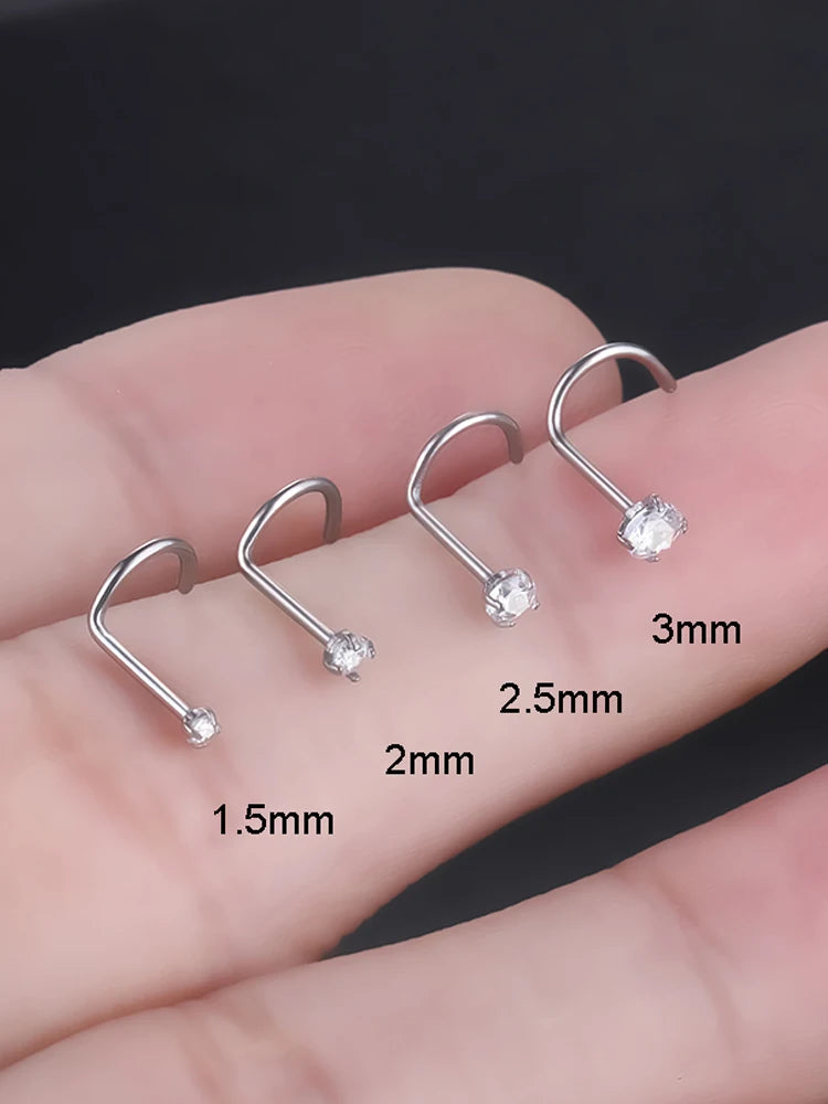 Implant Titanium Nose Stud Ring Set Round CZ Crystal Nose Piercings 1.5/2/2.5/3MM Screw Nostril Piercing Earring Jewelry 20G