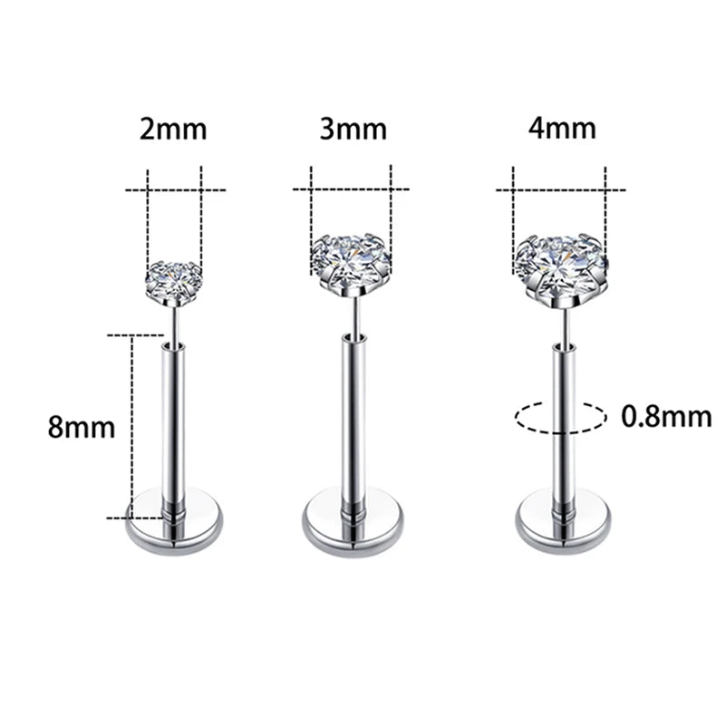 20G Flact Back Earrings Stud Hypoallergenic Stainless Steel Threadless Tragus Cartilage Helix Lip Medusa Piercing Jewelry