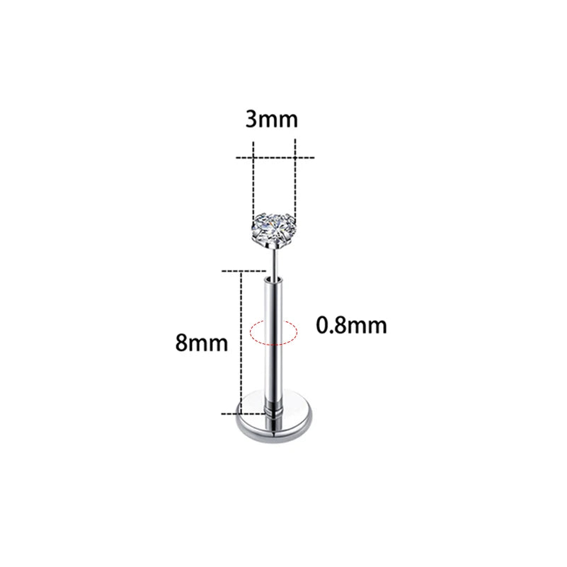 20G Flact Back Earrings Stud Hypoallergenic Stainless Steel Threadless Tragus Cartilage Helix Lip Medusa Piercing Jewelry