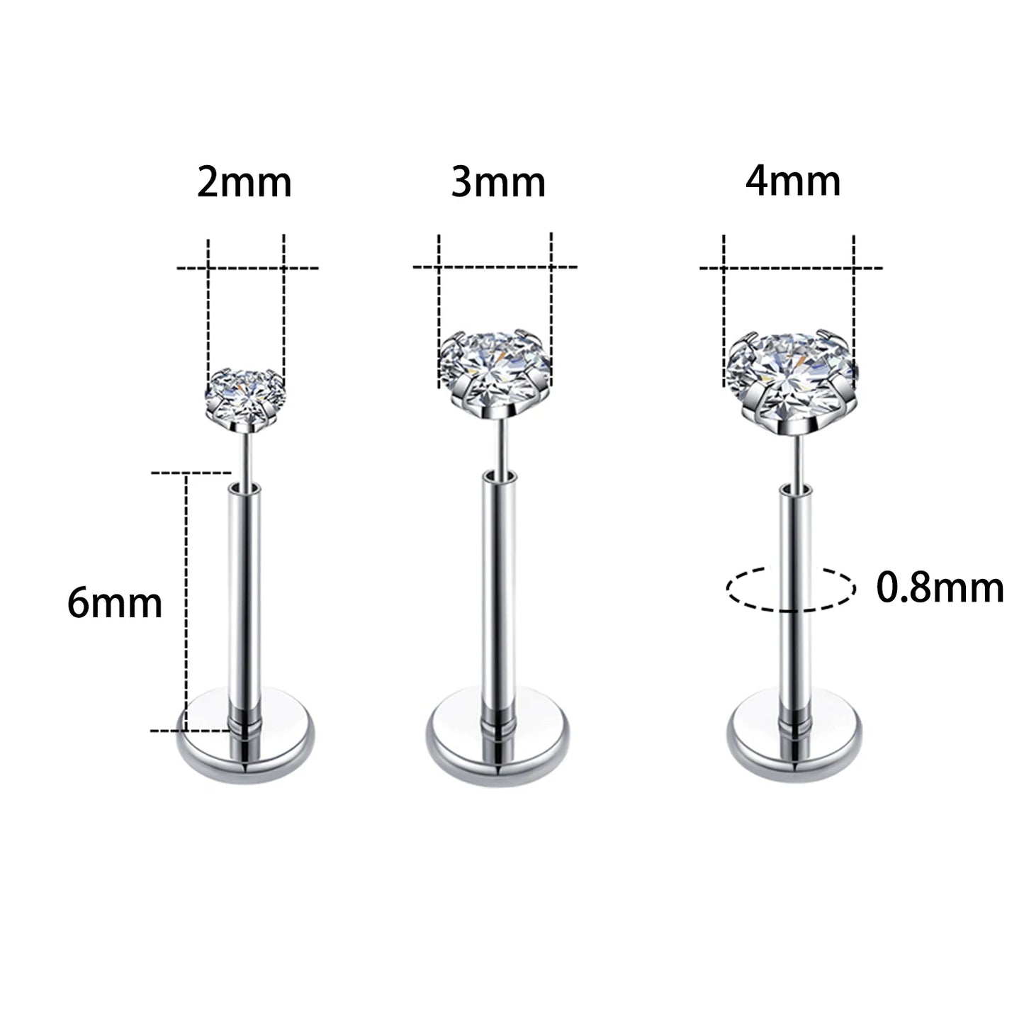 20G Flact Back Earrings Stud Hypoallergenic Stainless Steel Threadless Tragus Cartilage Helix Lip Medusa Piercing Jewelry