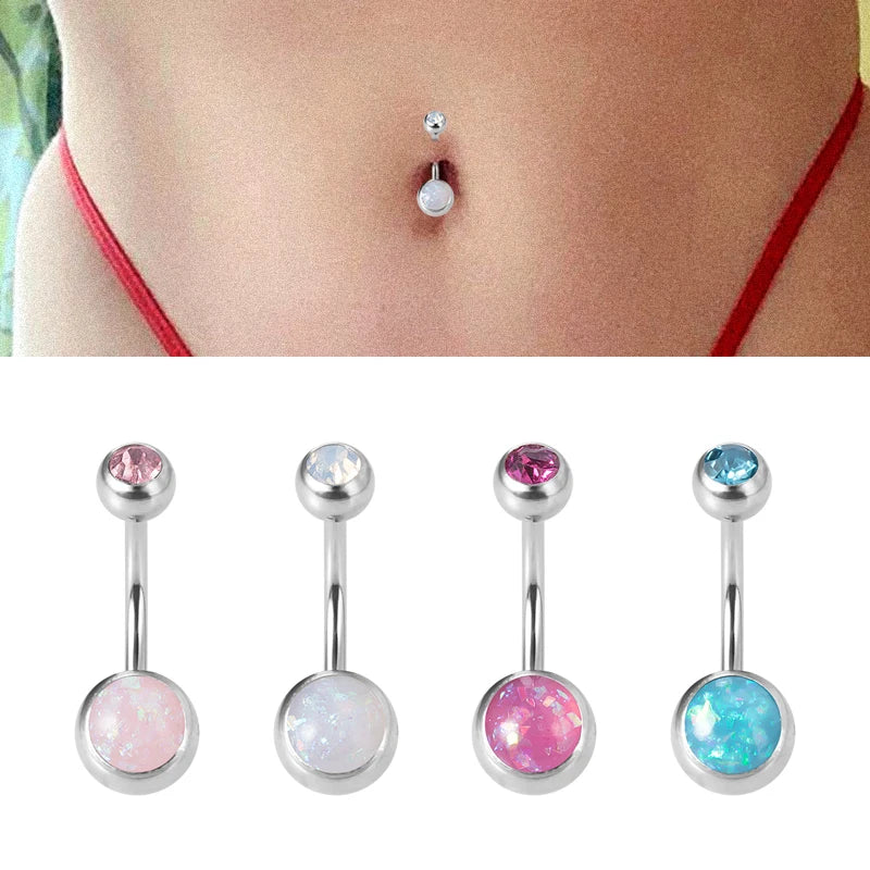 1PC Opal Belly Button Ring for Women 316L Surgical Steel Sexy Piercings 14G Navel Ring Stud Navel Barbell Body Piercing Jewelry