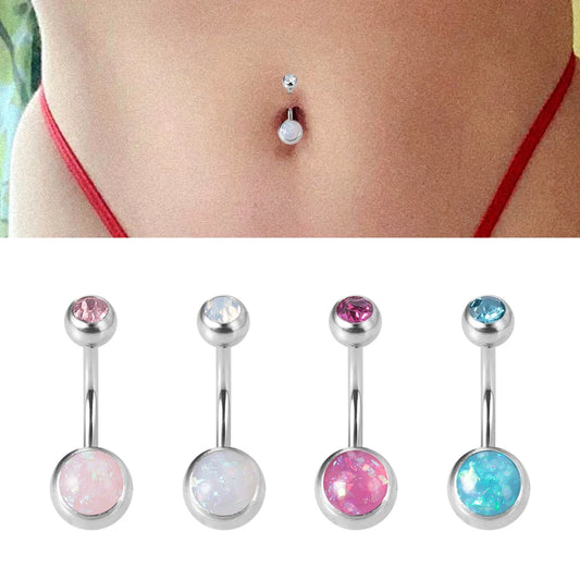 1PC Opal Belly Button Ring for Women 316L Surgical Steel Sexy Piercings 14G Navel Ring Stud Navel Barbell Body Piercing Jewelry
