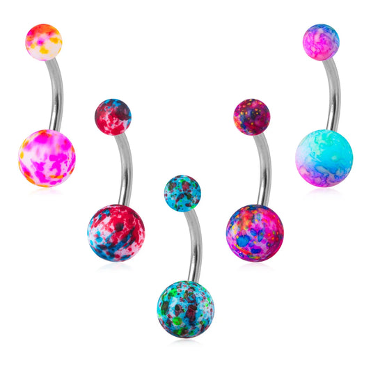 5PCS Acrylic Balls Belly Button Rings Women 14G Surgical Steel Curved Barbells Colorful Navel Piercing Bar Earring Body Jewelry