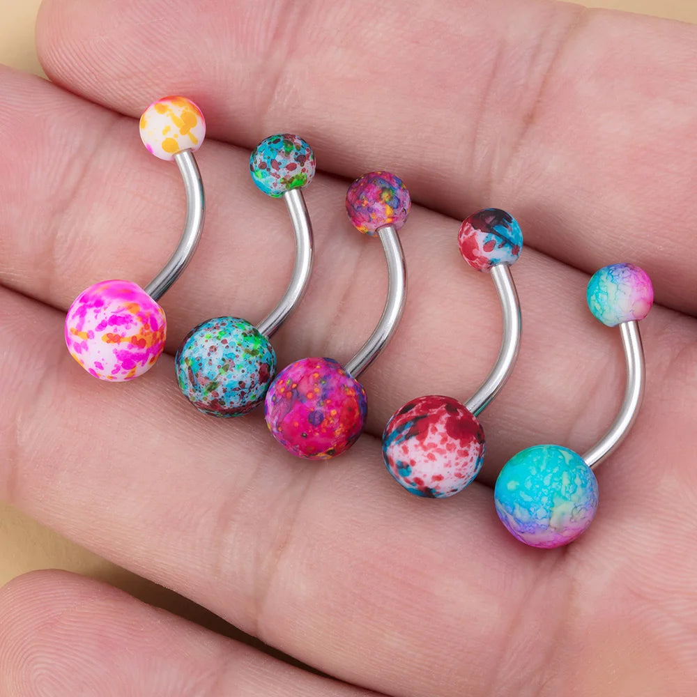 5PCS Acrylic Balls Belly Button Rings Women 14G Surgical Steel Curved Barbells Colorful Navel Piercing Bar Earring Body Jewelry