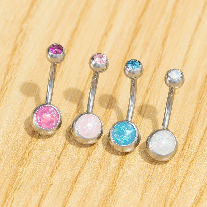 1PC Opal Belly Button Ring for Women 316L Surgical Steel Sexy Piercings 14G Navel Ring Stud Navel Barbell Body Piercing Jewelry