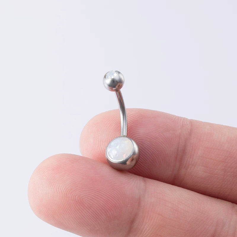 1PC Opal Belly Button Ring for Women 316L Surgical Steel Sexy Piercings 14G Navel Ring Stud Navel Barbell Body Piercing Jewelry