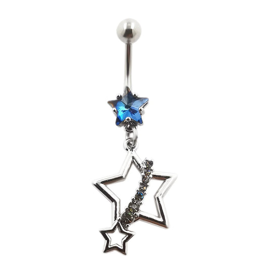 JHJT 14G Belly Button Rings 316L Surgical Steel Cubic Zirconia Dangle Star Navel Piercing Nombril Belly Piercing Jewelry