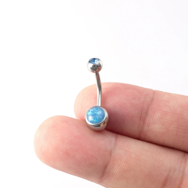 1PC Opal Belly Button Ring for Women 316L Surgical Steel Sexy Piercings 14G Navel Ring Stud Navel Barbell Body Piercing Jewelry
