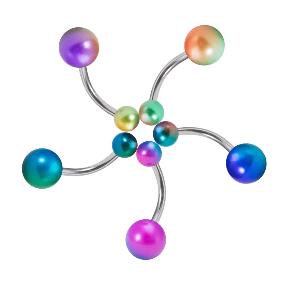 5PCS Acrylic Balls Belly Button Rings Women 14G Surgical Steel Curved Barbells Colorful Navel Piercing Bar Earring Body Jewelry