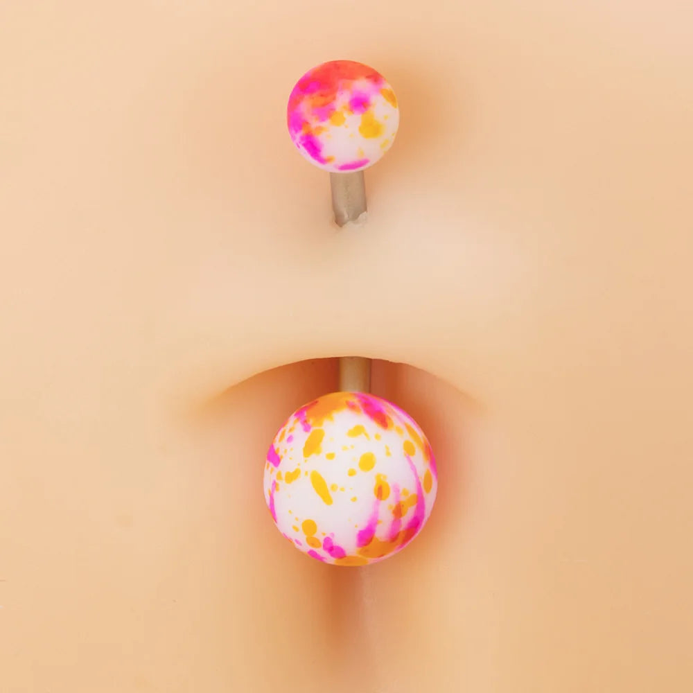 5PCS Acrylic Balls Belly Button Rings Women 14G Surgical Steel Curved Barbells Colorful Navel Piercing Bar Earring Body Jewelry