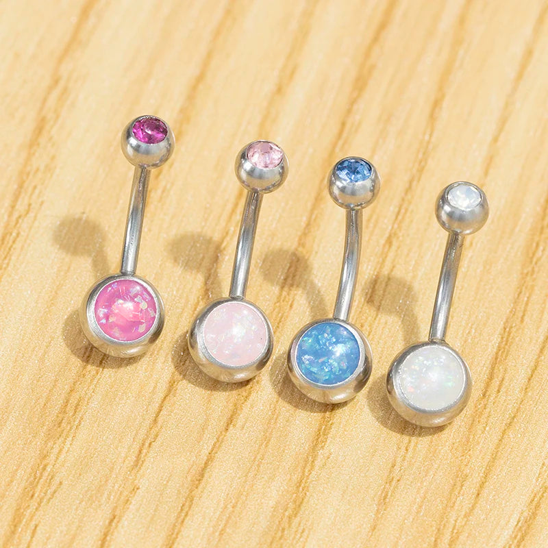 1PC Opal Belly Button Ring for Women 316L Surgical Steel Sexy Piercings 14G Navel Ring Stud Navel Barbell Body Piercing Jewelry