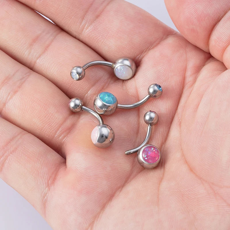 1PC Opal Belly Button Ring for Women 316L Surgical Steel Sexy Piercings 14G Navel Ring Stud Navel Barbell Body Piercing Jewelry