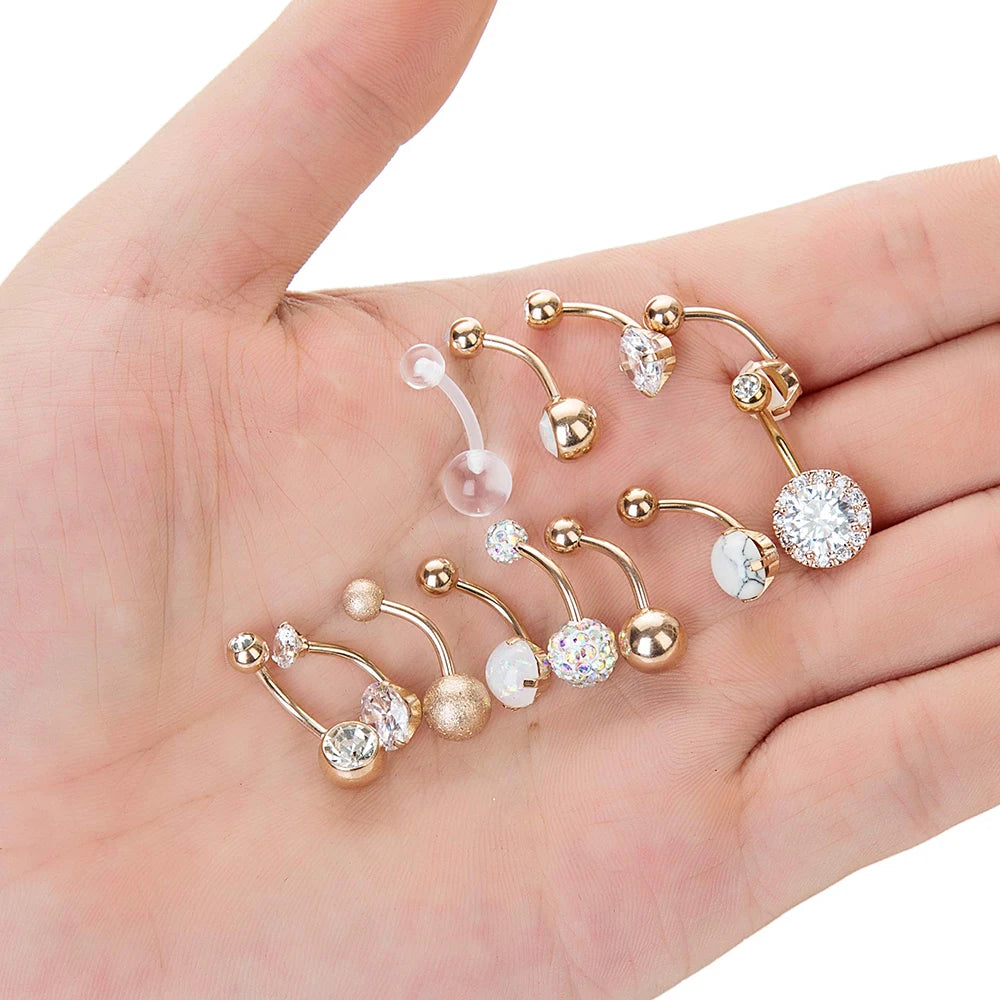 14G 10MM 3/8 Inch 316L Surgical Steel Belly Button Rings Belly Earring CZ Opal Navel Rings Barbell Body Piercings Jewelry Oreja