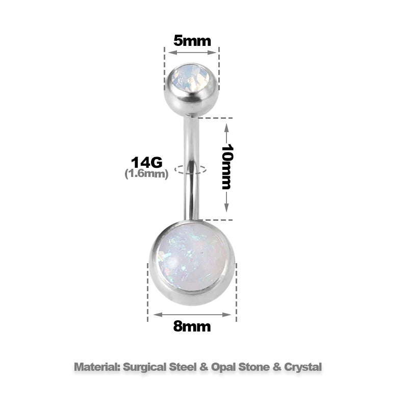 1PC Opal Belly Button Ring for Women 316L Surgical Steel Sexy Piercings 14G Navel Ring Stud Navel Barbell Body Piercing Jewelry