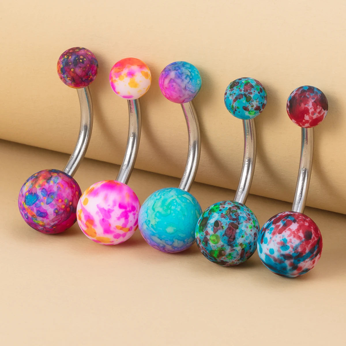 5PCS Acrylic Balls Belly Button Rings Women 14G Surgical Steel Curved Barbells Colorful Navel Piercing Bar Earring Body Jewelry
