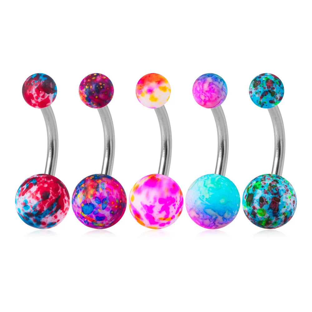5PCS Acrylic Balls Belly Button Rings Women 14G Surgical Steel Curved Barbells Colorful Navel Piercing Bar Earring Body Jewelry
