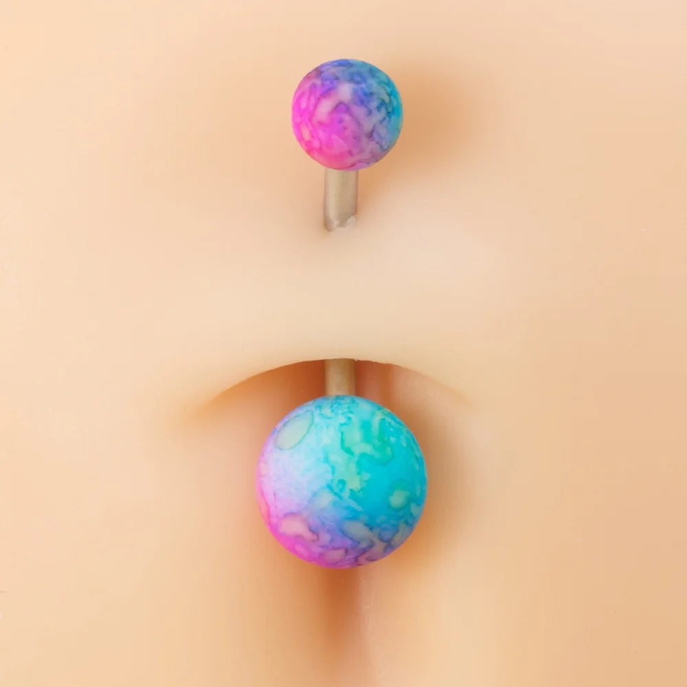 5PCS Acrylic Balls Belly Button Rings Women 14G Surgical Steel Curved Barbells Colorful Navel Piercing Bar Earring Body Jewelry