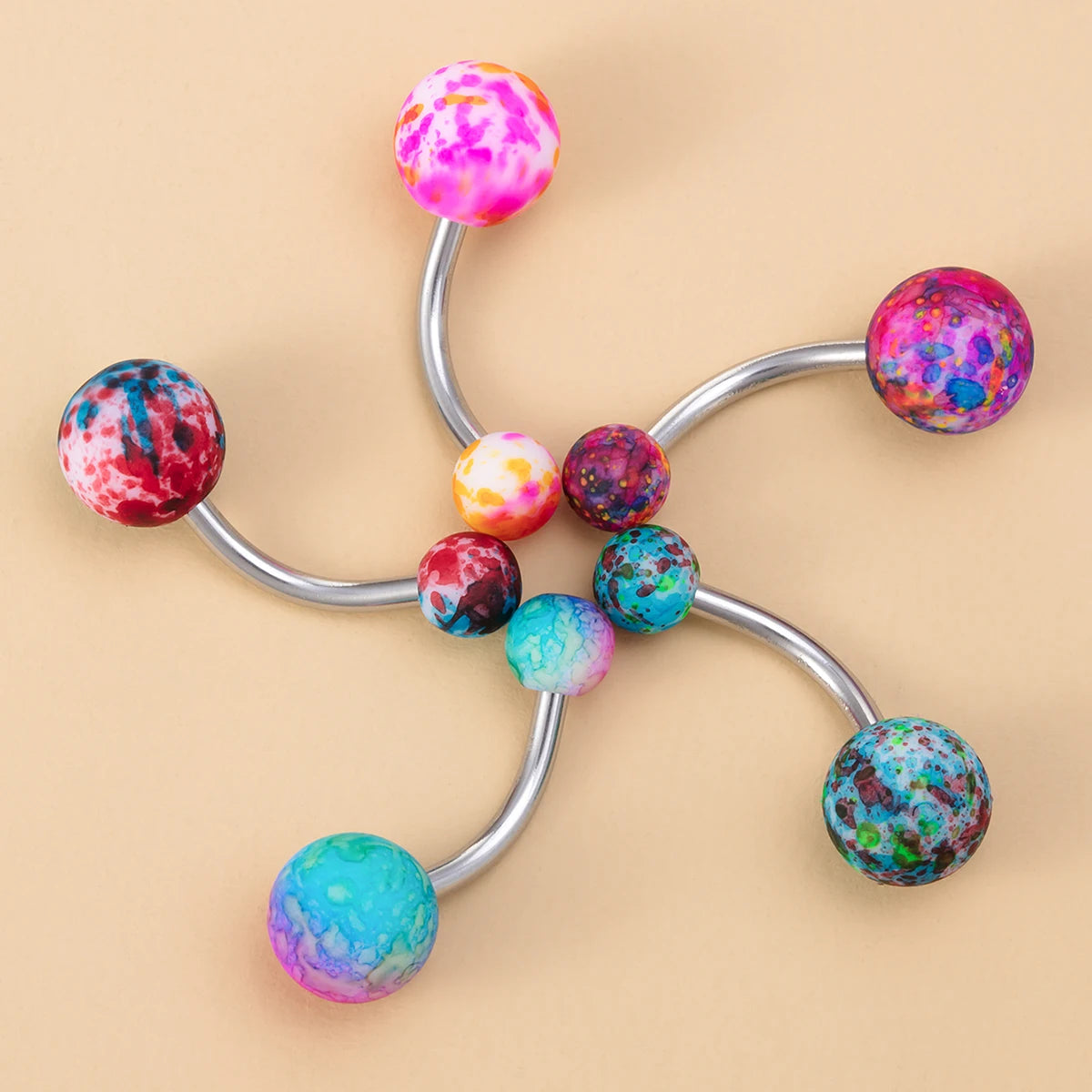 5PCS Acrylic Balls Belly Button Rings Women 14G Surgical Steel Curved Barbells Colorful Navel Piercing Bar Earring Body Jewelry