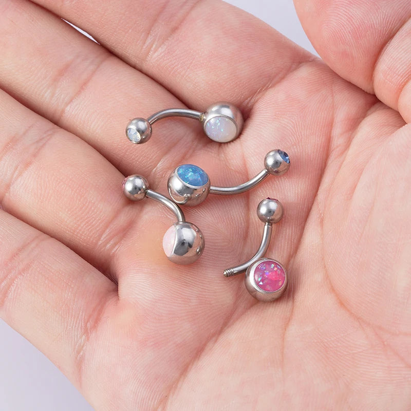 1PC Opal Belly Button Ring for Women 316L Surgical Steel Sexy Piercings 14G Navel Ring Stud Navel Barbell Body Piercing Jewelry