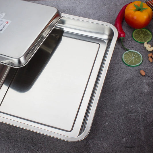 304 Stainless Steel Rectangular Tray and Dinner Plate Square Plate Barbecue Plate Flats Steamed Fish Plate Steamed Rice Tray Fruit Plate
