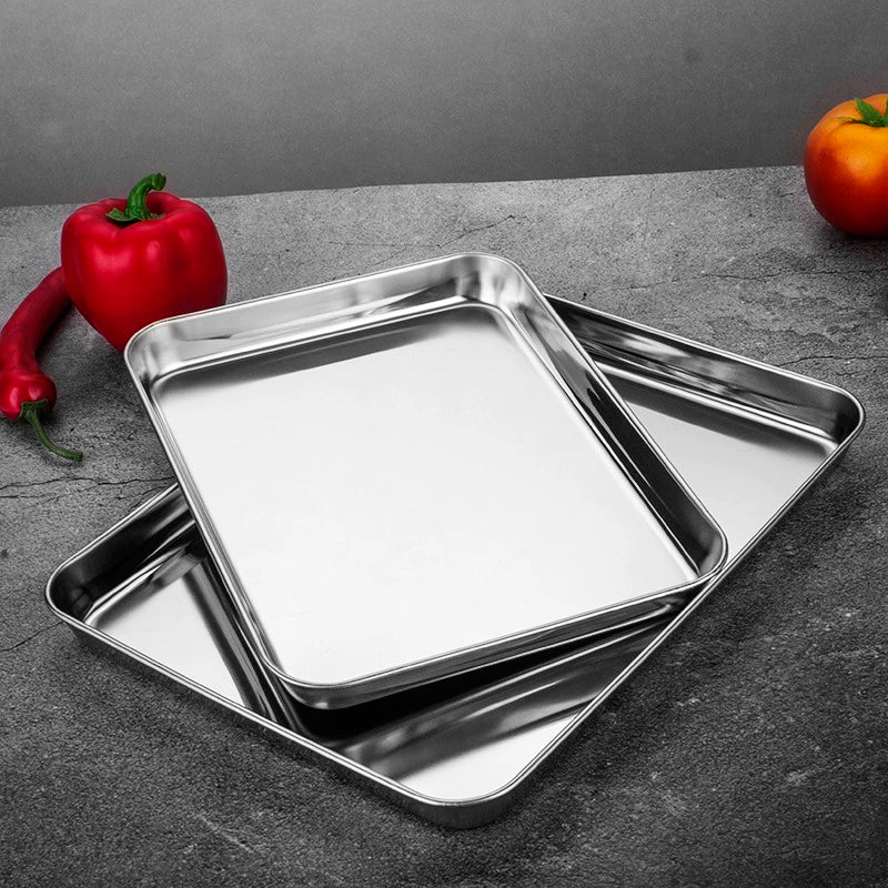 304 Stainless Steel Rectangular Tray and Dinner Plate Square Plate Barbecue Plate Flats Steamed Fish Plate Steamed Rice Tray Fruit Plate