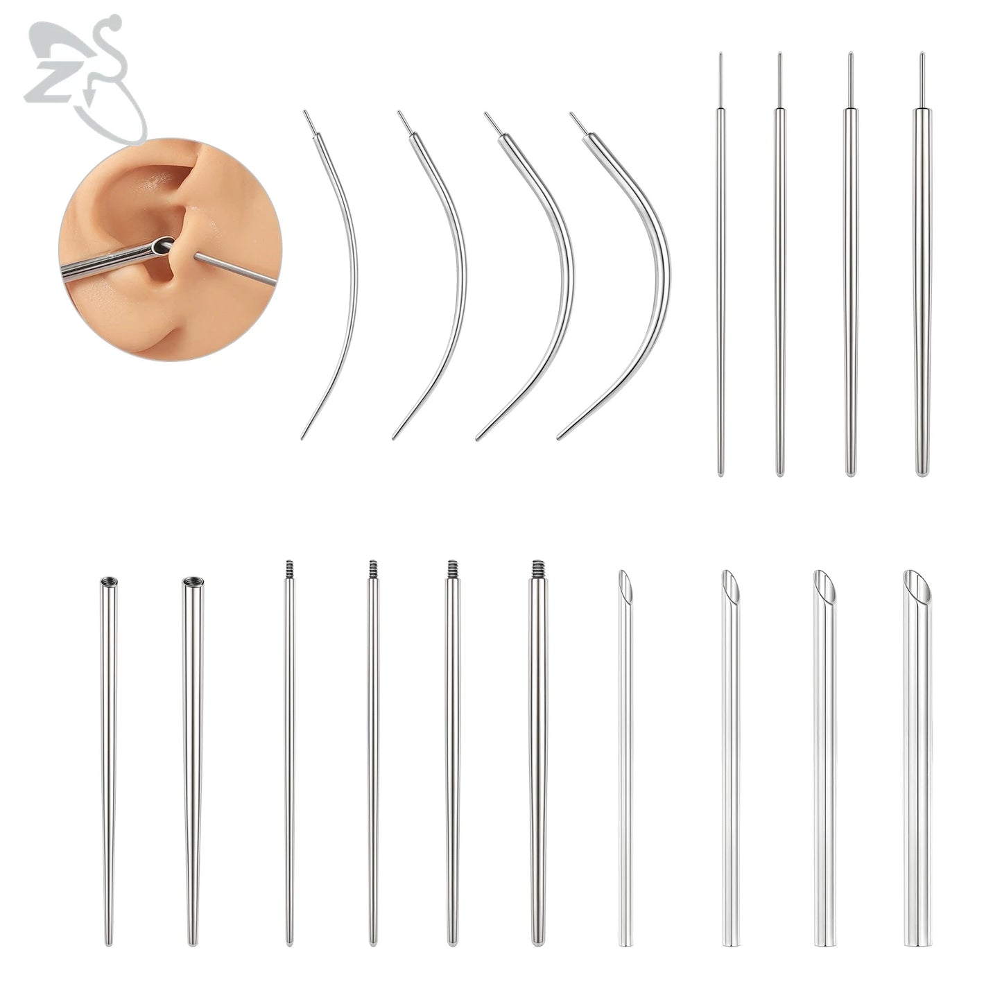 ZS 1 PC 14/16/18/20G Stainless Steel Threadless Piercing Tool Piercings Needles Receiving Tube Insertion Pin For Push In Jewelry