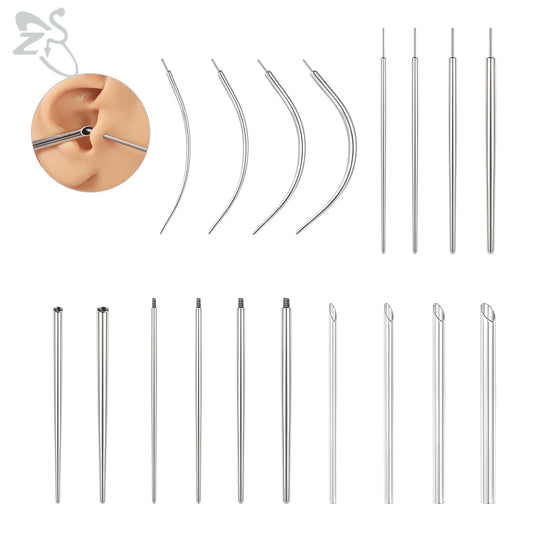 ZS 1 PC 14/16/18/20G Stainless Steel Threadless Piercing Tool Piercings Needles Receiving Tube Insertion Pin For Push In Jewelry