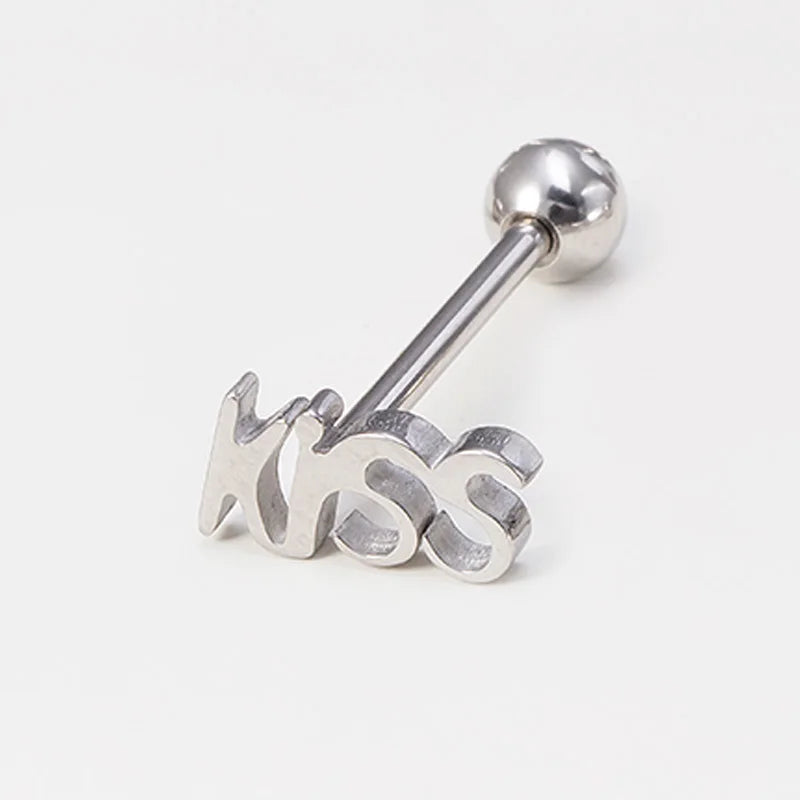 1pc Gothic Skull Spider Rose Letter Tongue Barbell Stud Piercing Surgical Steel Tongue Ring Piercing Body Jewelry for Unisex 14G