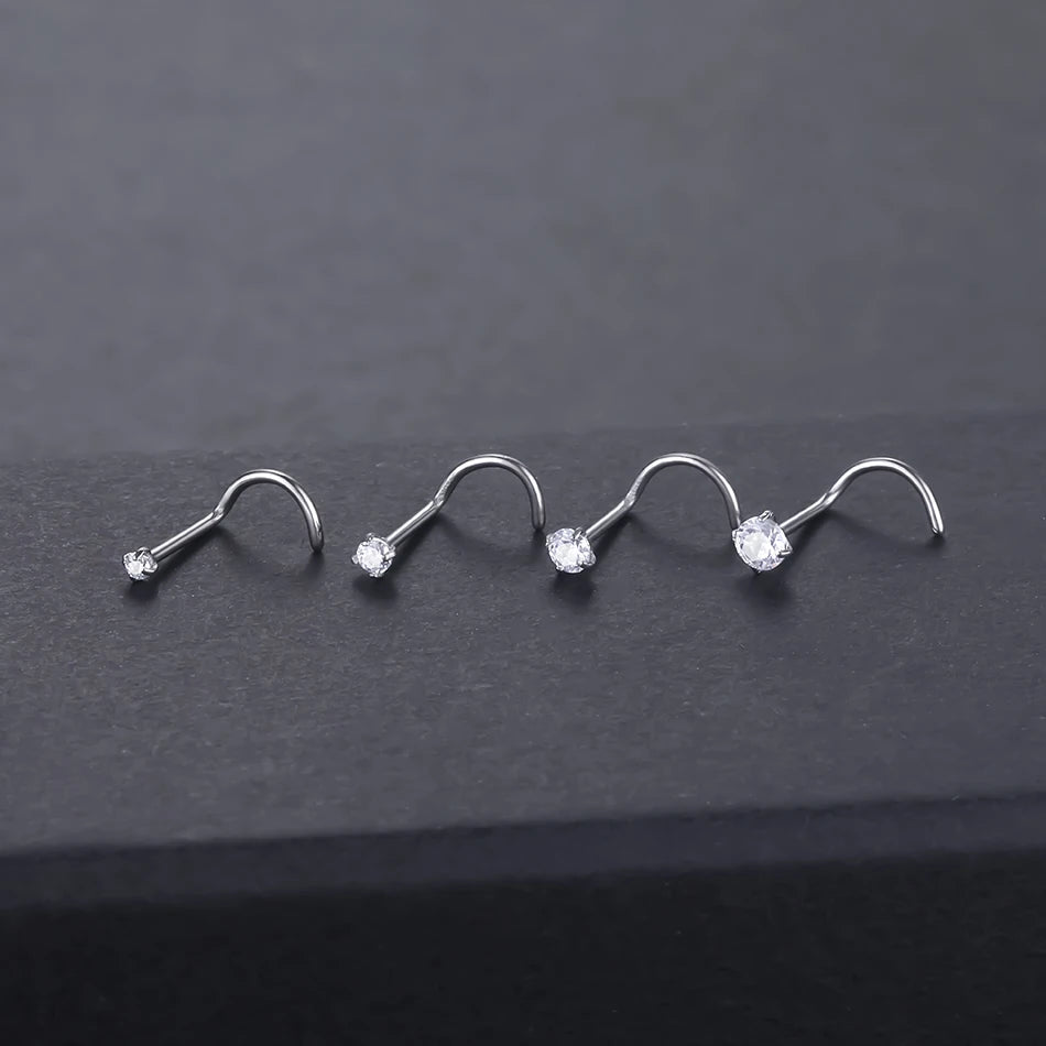 Implant Titanium Nose Stud Ring Set Round CZ Crystal Nose Piercings 1.5/2/2.5/3MM Screw Nostril Piercing Earring Jewelry 20G