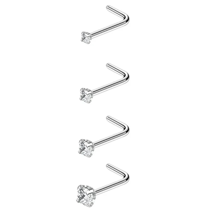 4pcs 4 size Cubic Zirconia Nose Piercing Jewelry Nose Studs 20G Bone L Shaped Shiny Crystal Bone Nostril Piercing Jewelry