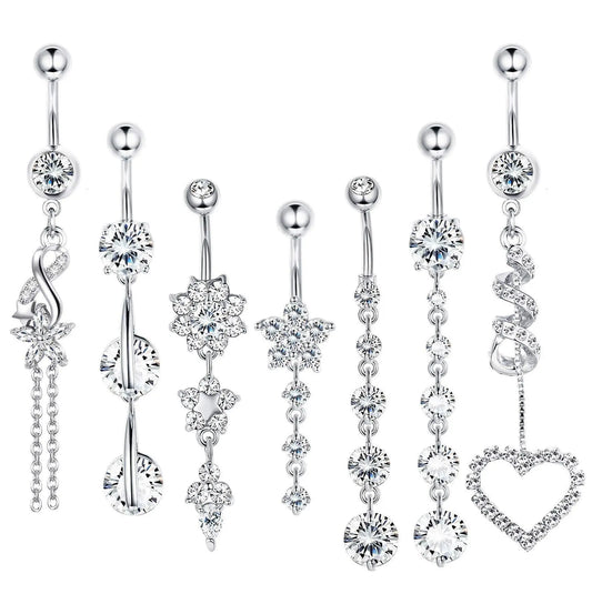 Drperfect 14G Dangle Belly Button Rings for Women 316L Surgical Steel Curved Navel Barbell Body Jewelry Piercing