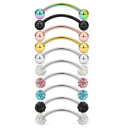 1-10Pcs 16G Surgical Steel Tiny Curved Eyebrow Barbell Ear Navel Belly Ring Piercing Jewelry for Women Men 6mm 8mm 10mm