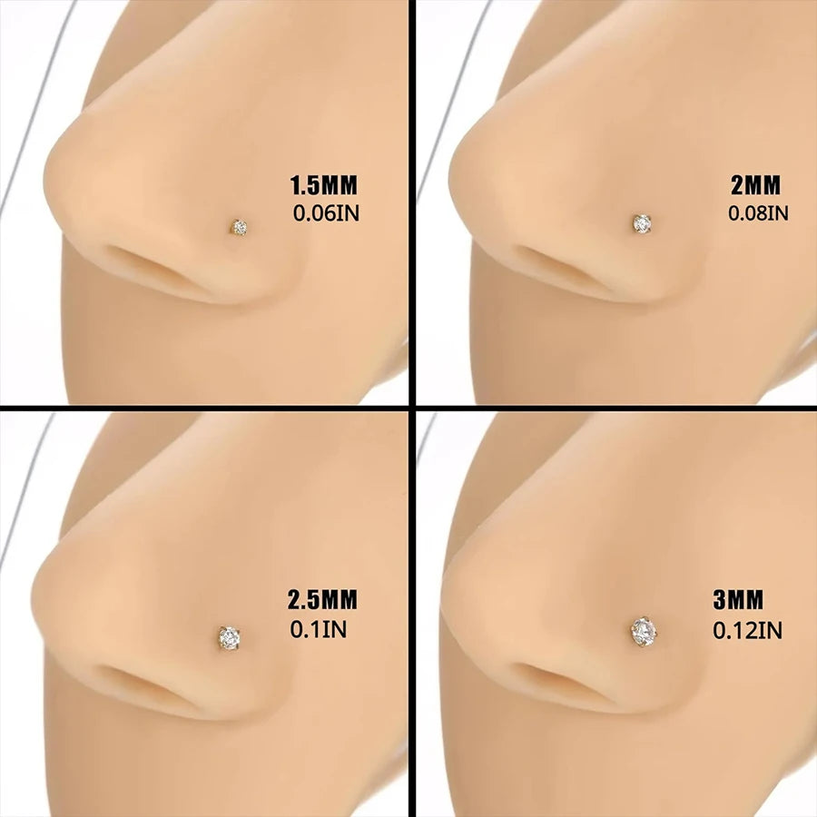 4pcs 4 size Cubic Zirconia Nose Piercing Jewelry Nose Studs 20G Bone L Shaped Shiny Crystal Bone Nostril Piercing Jewelry
