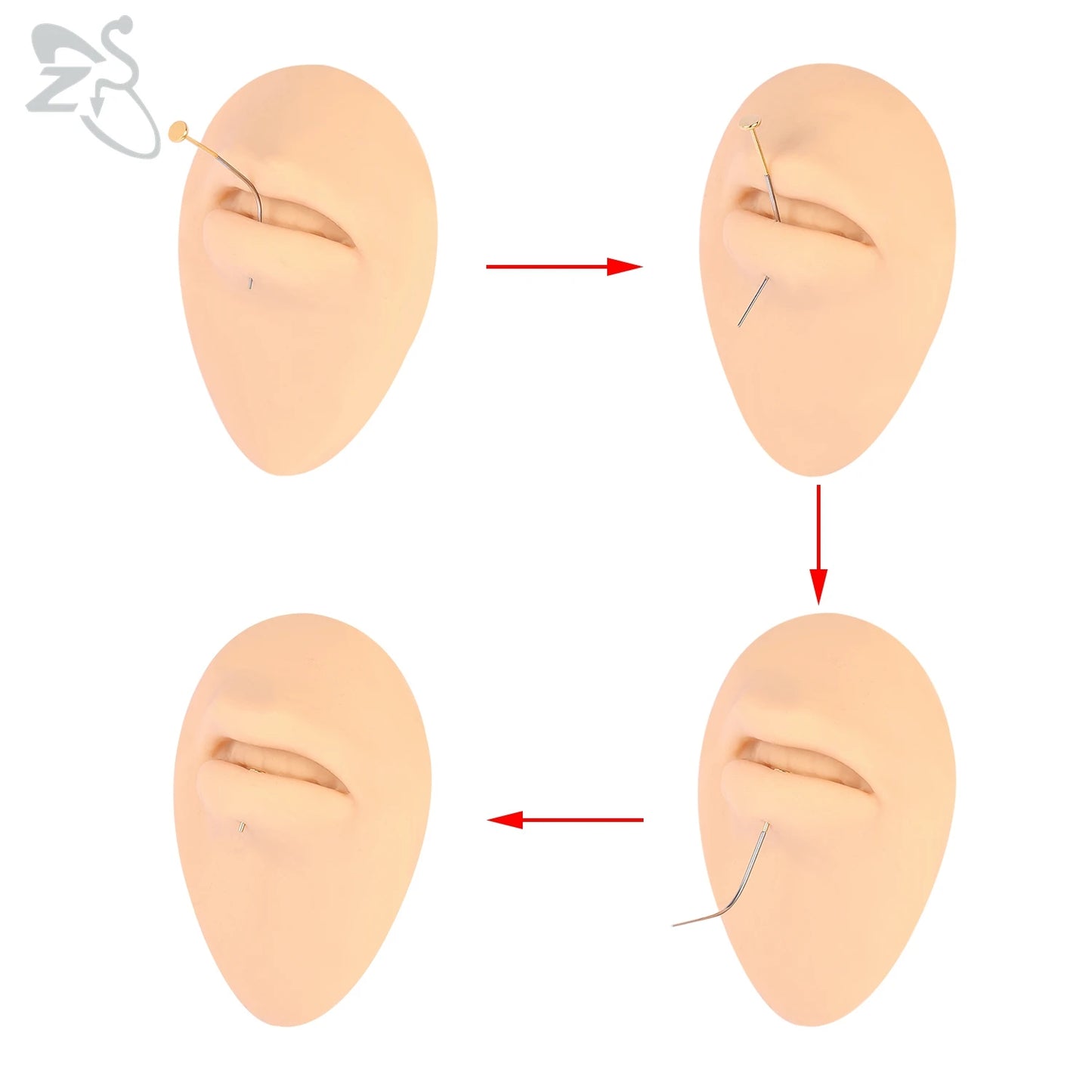 ZS 1 PC 14/16/18/20G Stainless Steel Threadless Piercing Tool Piercings Needles Receiving Tube Insertion Pin For Push In Jewelry