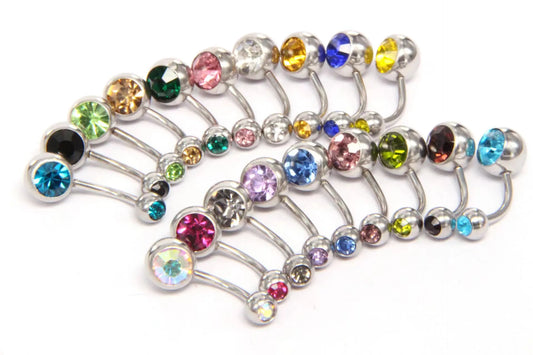 20pcs Zircon 14G Belly Piercing Lot Surgical Steel Crystal Belly Button Ring Bar Navel Piercing Set Mix Piercings