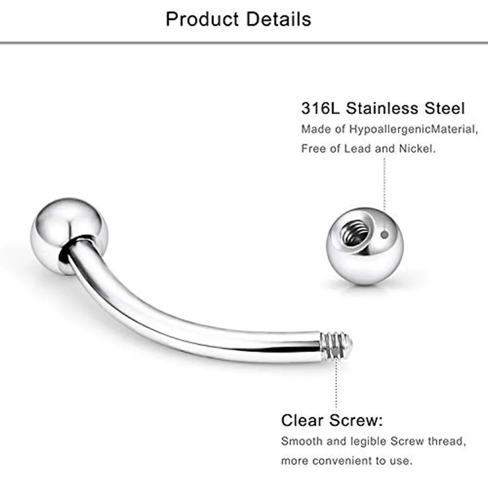 1-10Pcs 16G Surgical Steel Tiny Curved Eyebrow Barbell Ear Navel Belly Ring Piercing Jewelry for Women Men 6mm 8mm 10mm