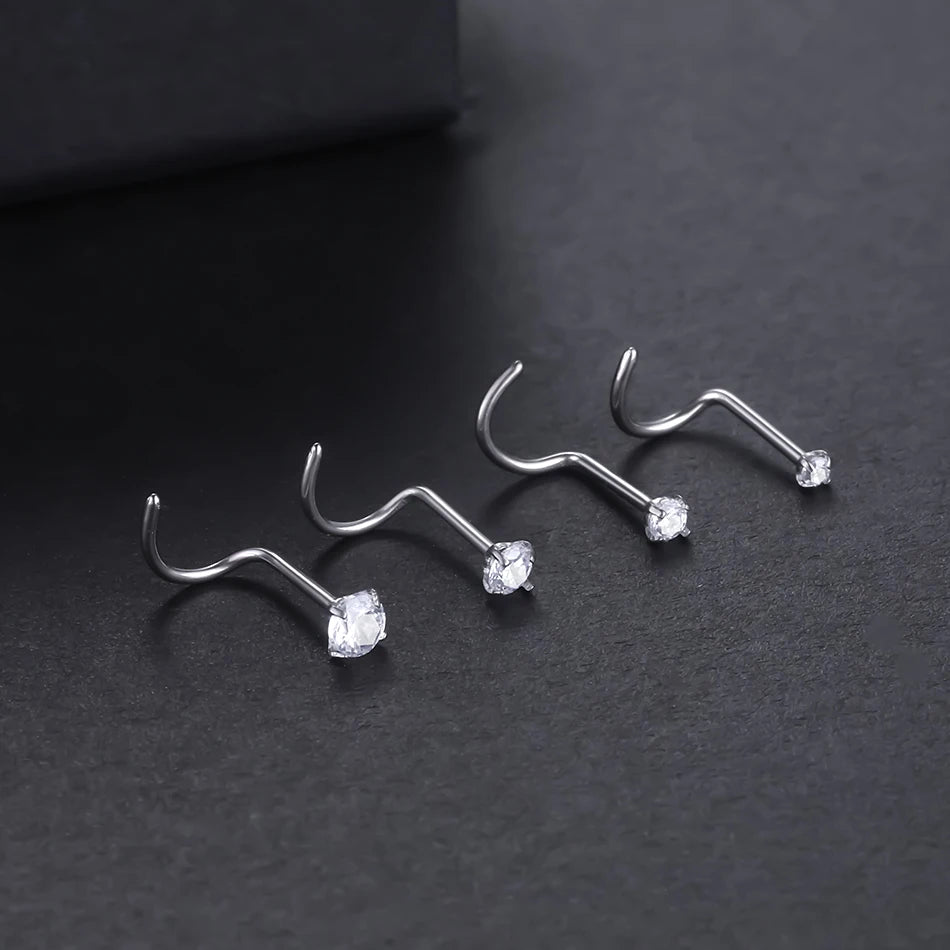 Implant Titanium Nose Stud Ring Set Round CZ Crystal Nose Piercings 1.5/2/2.5/3MM Screw Nostril Piercing Earring Jewelry 20G