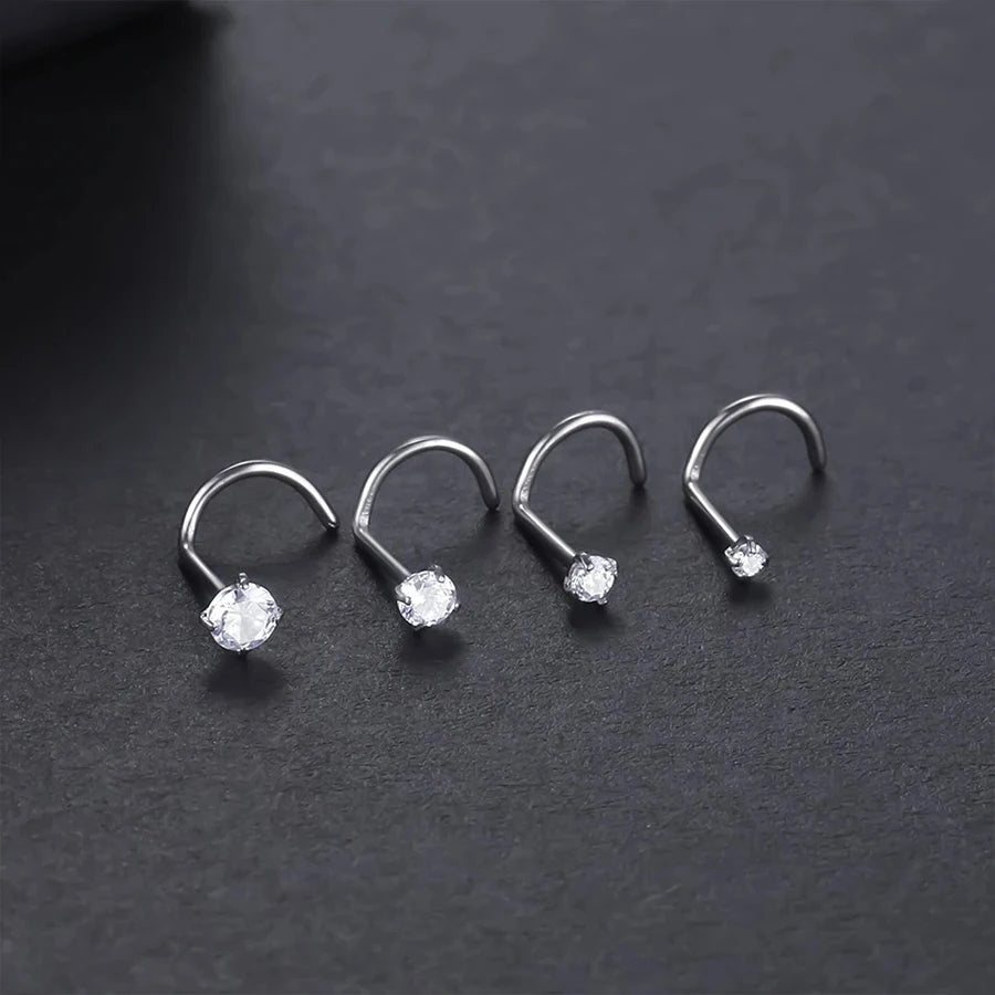 4pcs 4 size Cubic Zirconia Nose Piercing Jewelry Nose Studs 20G Bone L Shaped Shiny Crystal Bone Nostril Piercing Jewelry