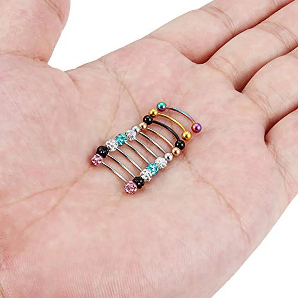 1-10Pcs 16G Surgical Steel Tiny Curved Eyebrow Barbell Ear Navel Belly Ring Piercing Jewelry for Women Men 6mm 8mm 10mm