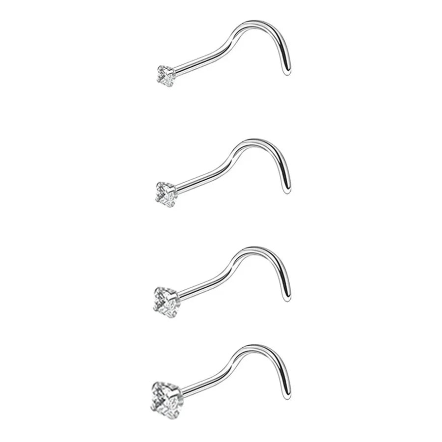 4pcs 4 size Cubic Zirconia Nose Piercing Jewelry Nose Studs 20G Bone L Shaped Shiny Crystal Bone Nostril Piercing Jewelry