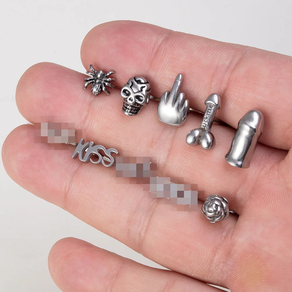 1pc Gothic Skull Spider Rose Letter Tongue Barbell Stud Piercing Surgical Steel Tongue Ring Piercing Body Jewelry for Unisex 14G