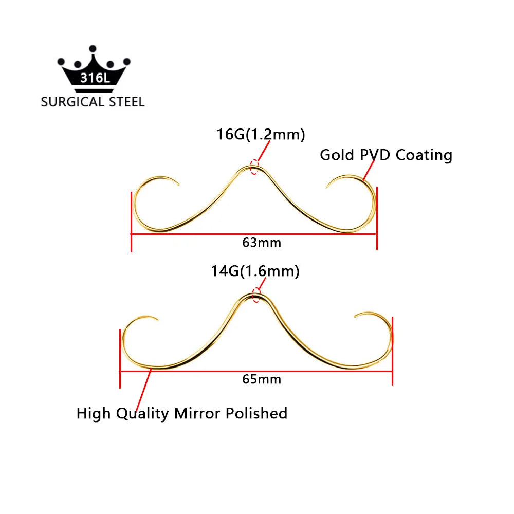 14G 16G Mustache Septum Jewelry Fake Nose Piercing Punk Goth Helix Body Jewelry for Women Men 316L Surgical Stainlesss Steel