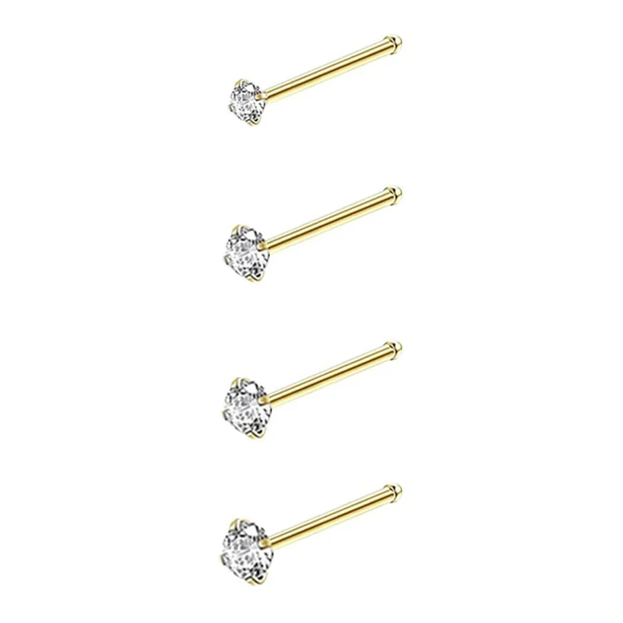 4pcs 4 size Cubic Zirconia Nose Piercing Jewelry Nose Studs 20G Bone L Shaped Shiny Crystal Bone Nostril Piercing Jewelry