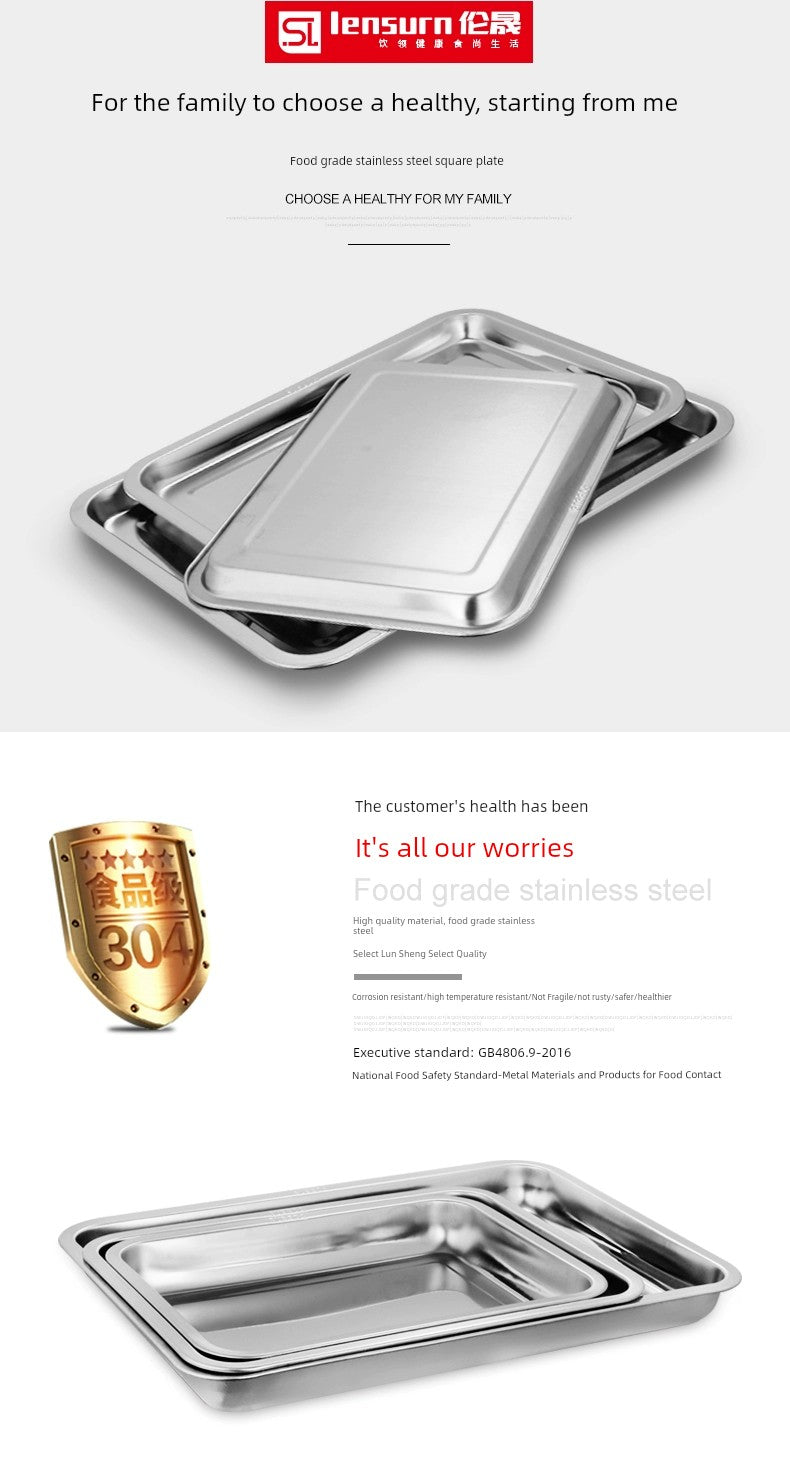304 Stainless Steel Rectangular Tray and Dinner Plate Square Plate Barbecue Plate Flats Steamed Fish Plate Steamed Rice Tray Fruit Plate