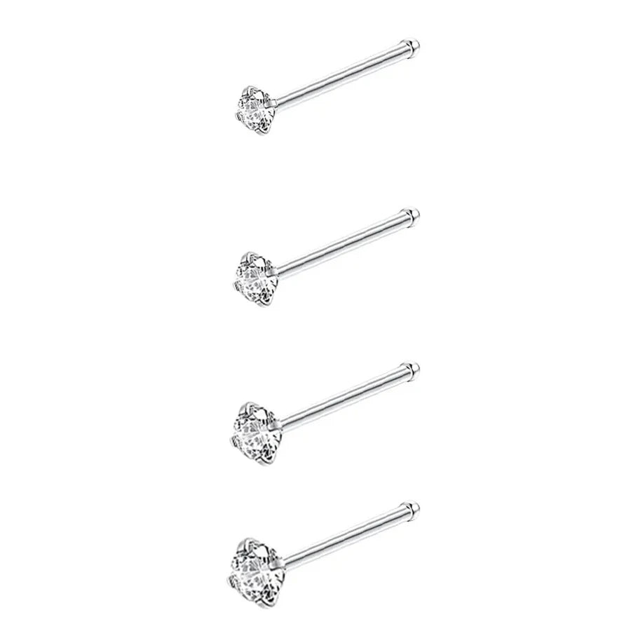4pcs 4 size Cubic Zirconia Nose Piercing Jewelry Nose Studs 20G Bone L Shaped Shiny Crystal Bone Nostril Piercing Jewelry