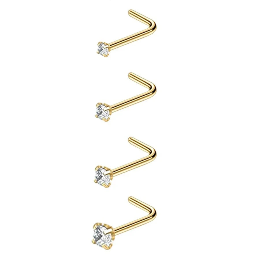 4pcs 4 size Cubic Zirconia Nose Piercing Jewelry Nose Studs 20G Bone L Shaped Shiny Crystal Bone Nostril Piercing Jewelry